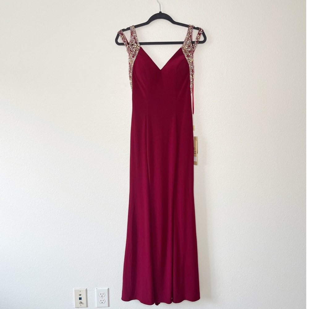 Aspeed Design Beaded V-Neck Embellished Cold Shoulder Maxi Dress XS Prom NEW
